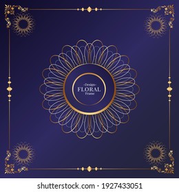 estilo en línea de marco floral con fondo de color azul Vector libre
