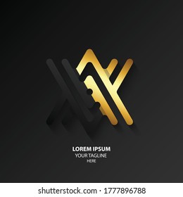 einfaches, monoline-freies Vektor A und V-Logo in schwarz-goldener Farbe  