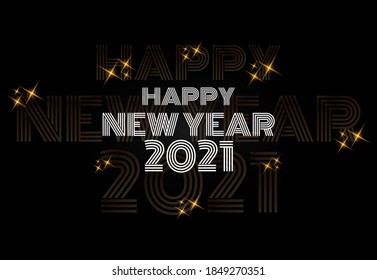 ilustration graphic vector of white, golden and dark black new year text in monoline free vector