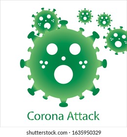 Ilustration green Corona virus attack on white background . Vector EPS10.