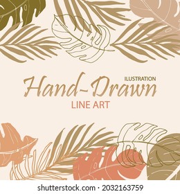 Ilustration hand drawn line art summer leaves template