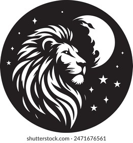 Ilustration Lion Logo Design Silhouette with simple color, suitable for t-shirt, icon or wallpaper