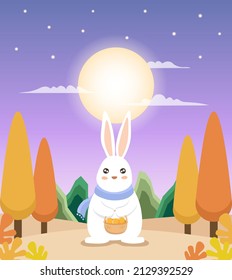 Ilustration of little rabbit going to Mid Autumn Festival 