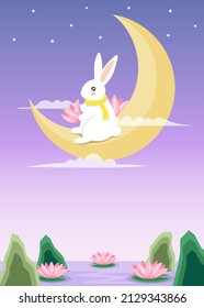 Ilustration of little rabbit on the moon