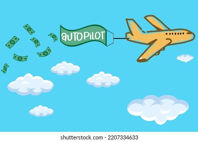 Ilustration Of Making Money With Auto Pilot. Editable Vector Size And Color Eps File