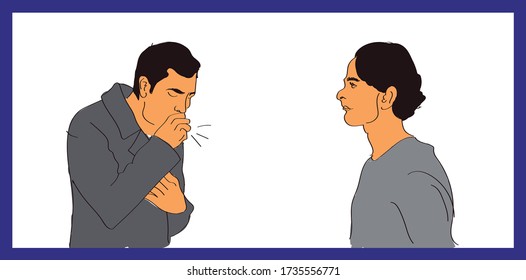 Ilustration mans distancing. Man coughing