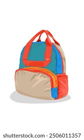 Ilustration of an orange and blue school backpack issolated on white