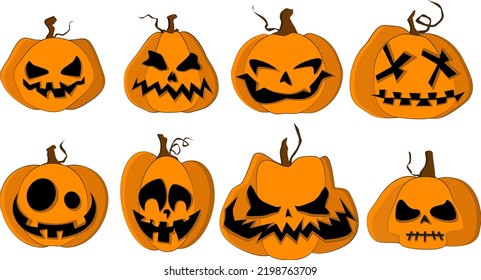 Ilustration pack halloween pumpkins in color vector