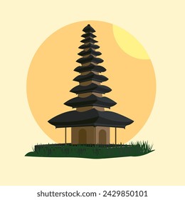 Ilustration Pura in Bali, INdonesia. Happy Nyepi Day. Happy Bali's Day of Silence and Hindu New Year Vector Illustration, Nyepi Day and Hari Raya Saka, Hindu Ceremony. Indonesia