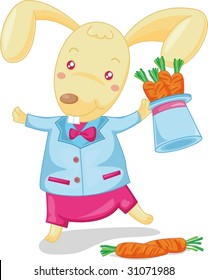 ilustration of rabbit carrying carrots on white
