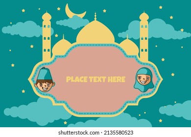 ilustration ramadan bacground with ilustration character for,good for ramadan greeting card kids,ramadan content background