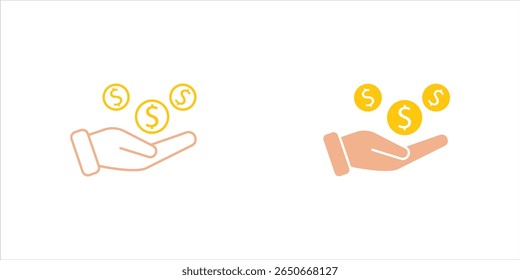 Ilustration save money icon set, salary money, invest finance, hand holding dollar. symbols on white background. vector illustration .