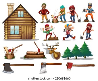 Ilustration of a set of lumberjack with actions