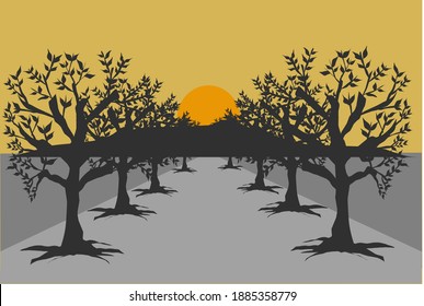 Ilustration silloheuet sunset beautiful on vector art.