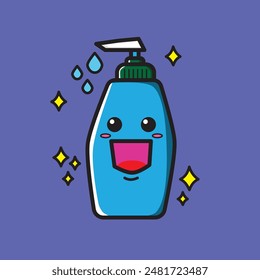 Botella de jabón de la ilustración con el color simple y la expresión diversa, conveniente para la camiseta, el icono o la etiqueta engomada