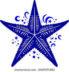 Ilustration Starfish Logo Design Silhouette with simple color, suitable for t-shirt, icon or wallpaper