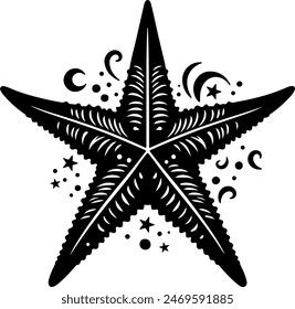 Ilustration Starfish Logo Design Silhouette with simple color, suitable for t-shirt, icon or wallpaper
