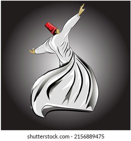 ilustration Sufi or Dervish. Symbolic study of mevlevi mystical dance. It can be used as wall board, banner, gift card or book separator