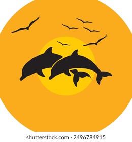 Illustration Sonnenuntergang Vektor Delfin Springen
