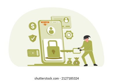 Ilustración de un ladrón a punto de entrar en la seguridad del teléfono celular