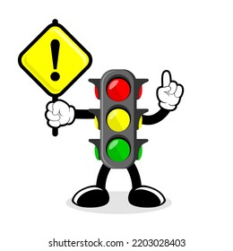 Ilustration of traffic light cartoon with traffic sign