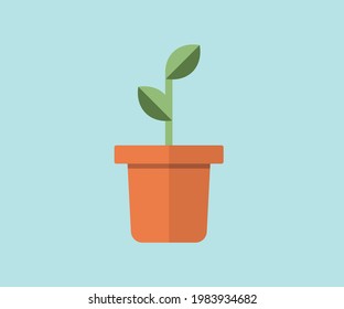 Ilustración para árbol con 2 hojas en jarrón con fondo azul bebé