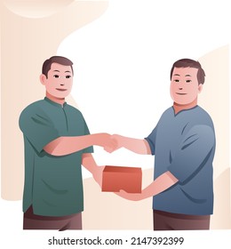 Illustration von zwei Mann bezahlen Zakat beim Schütteln der Hand