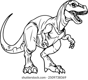 ilustration Tyrannosaurus Rex dinosaur or abbreviated as T-Rex, this animal is the largest land carnivore in history. The black and white image design is good for children's educational learning.