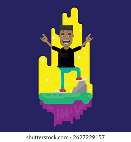ilustración Vector chico con piedra voladora