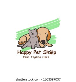 Ilustration vector design of brown dog and grey cat with smile face. Perfect for pet shop or pet-related products etc.