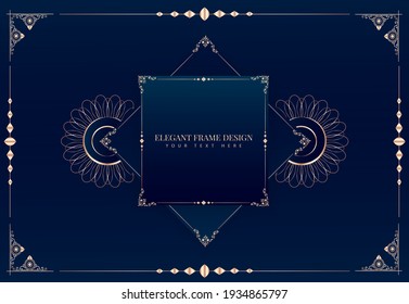 ilustration vector of elegant frame inlne style in gold and blue for printing company free vector