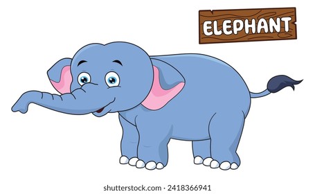 ilustration vector of elephant with white background, cute and funny cartoon isolated