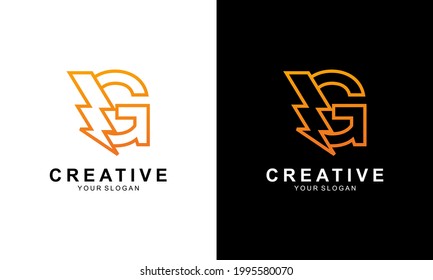 Ilustration vector graphic of abstract initial letter G Electric logo, letter G with thunder bolt lightning flash icon inside