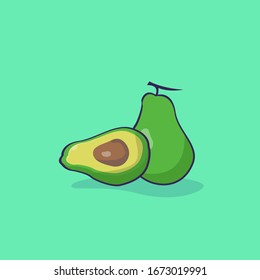 Illustration Vektorillustration Grafik des Avocado. frischer Avocado aus biologischem Anbau, 
flacher Cartoon Stil geeignet für Magazin, Buch, Poster, Menü-Cover, Webseiten.