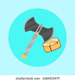 ilustration vector graphic of Axe And Woods. Axe Cutting Wood. Tool Icon Concept White Isolated