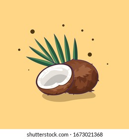 ilustration vector graphic of coconut. fresh farm coconut, 
flat Cartoon Style fit for magazine, book, poster, menu cover, web pages.