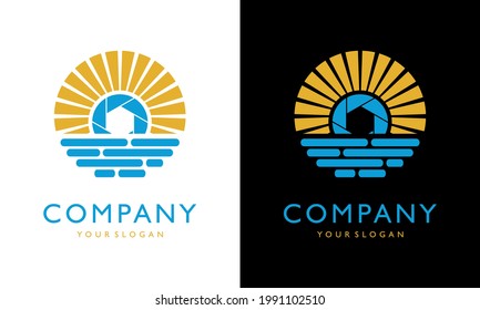 Ilustración vectorial gráfico del diseño del logo de la cámara obturador de sol de mar Vintage Gráficos Elementos de promoción de marca.
