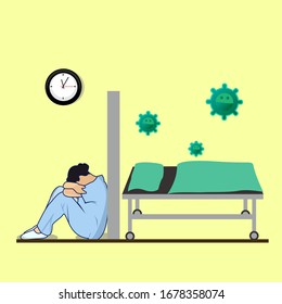 ilustration vector graphic of Coronavirus 2019-nCoV. Tired and sick doctor is finding cure for corona virus. flat Cartoon Style fit for magazine, book, poster, menu cover, web pages.