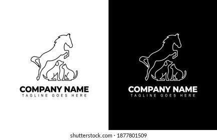 Ilustration vector graphic of Creative logo design. Horse, Dog, Cat vector template on black and white background