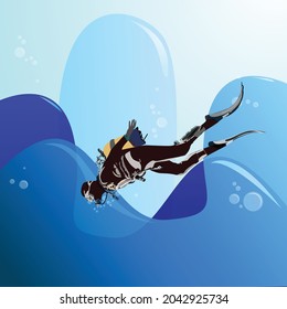 Ilustration vector graphic of diving in the sea.
Fit to wallpaper, clothes screen printing, graffiti, background, and other needs.