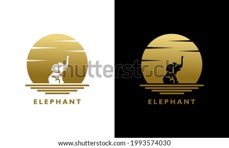 Ilustration vector graphic of  Elephant animal Silhouette at Sunset or Moon logo design