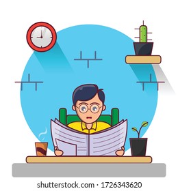 Ilustration vector graphic of father read a newspaper about coronavirus