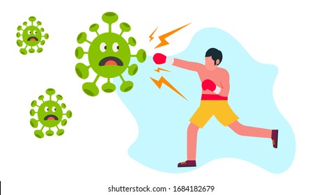 Ilustration vector graphic of fight covid-19 corona virus. cure corona virus. people fight virus concept.  