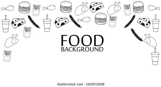 ilustration vector graphic of french, fried chiken, soft drink and burger in patern. fit to place on packaging design, food court wallpaper, cullinary event backdrop , etc