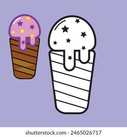 Ilustration vector graphic of galaxy ice cream line art style. suitable for children's coloring books.