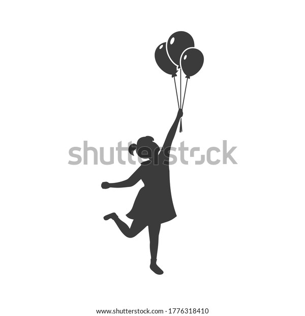 Ilustration Vector Graphic Girl Holding Balloon Stock Vector (Royalty