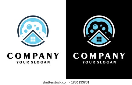 Ilustration vector graphic of  House Cleaning Vector Logo Design, Eco Friendly with shiny Home and circle Concept isolated on white Background