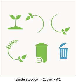 ilustration vector graphic of leaf circle adn trash bin