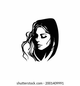 Ilustration vector graphic logo of curly haired woman face