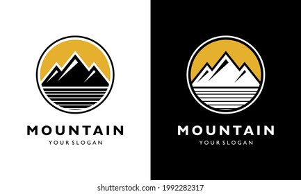 Ilustration vector graphic of  Logo design concept Vintage Sun Mountain sunrise camp adventure